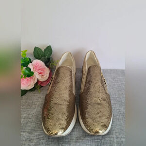 Geox Women's D Gendry Low-Top Sneakers, Taupe Gold, Sequin, Like New, Size 9.5US